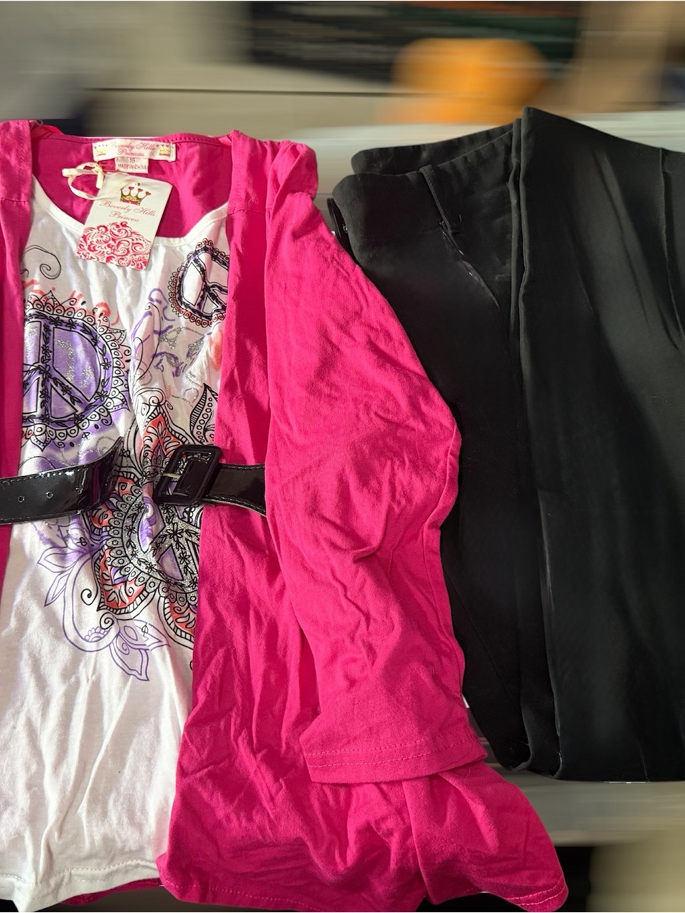 Girls' Hot Pink Layered Cardigan Top with Graphic Tee - Unbranded